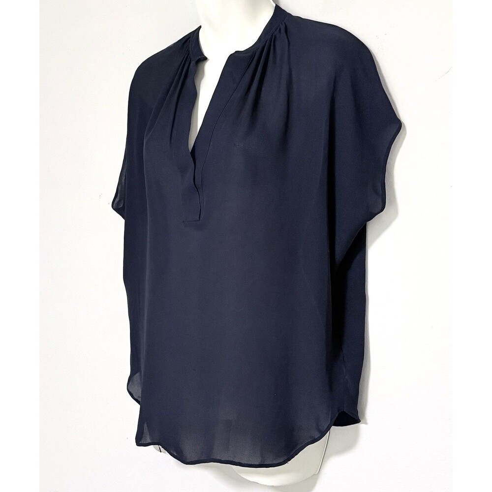 Vince 100% Silk Blouse Sz XS Navy Popover Flowy Sheer Minimalist